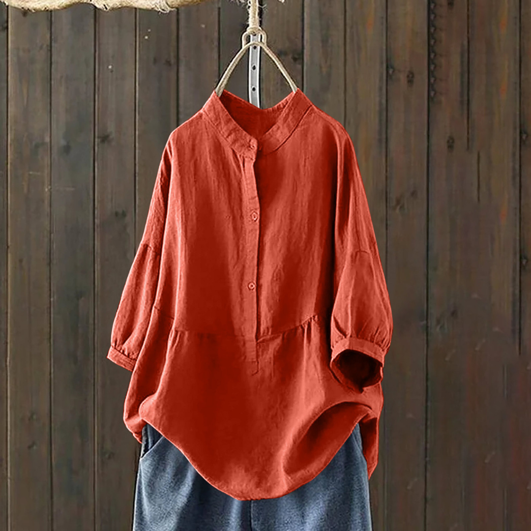 ラウンドネックボタン付きサマーシャツ