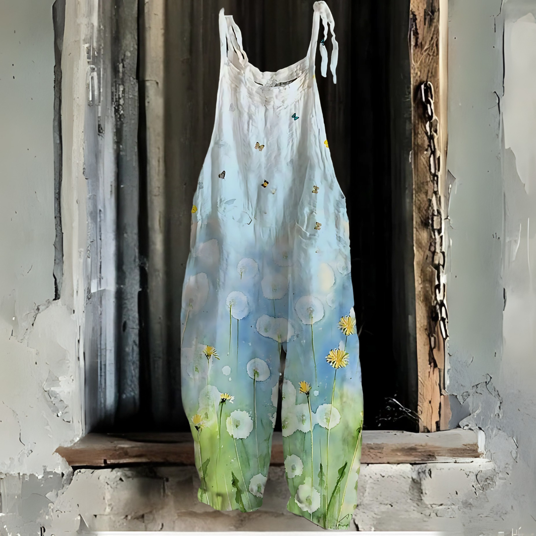 ブルーガーデンレトロプリント・ジャンプスーツ