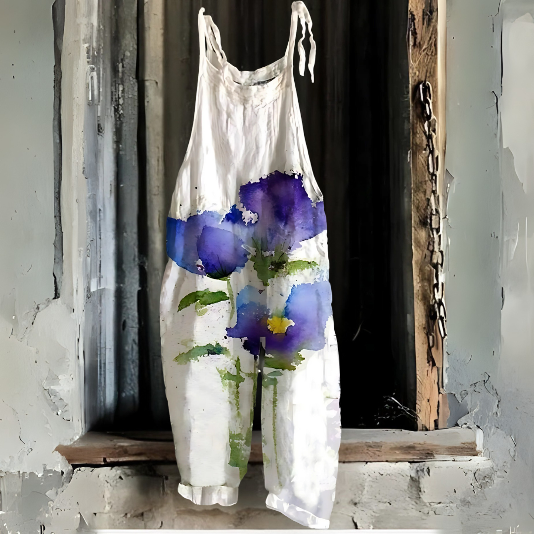 パープルフローレトロプリント・ジャンプスーツ