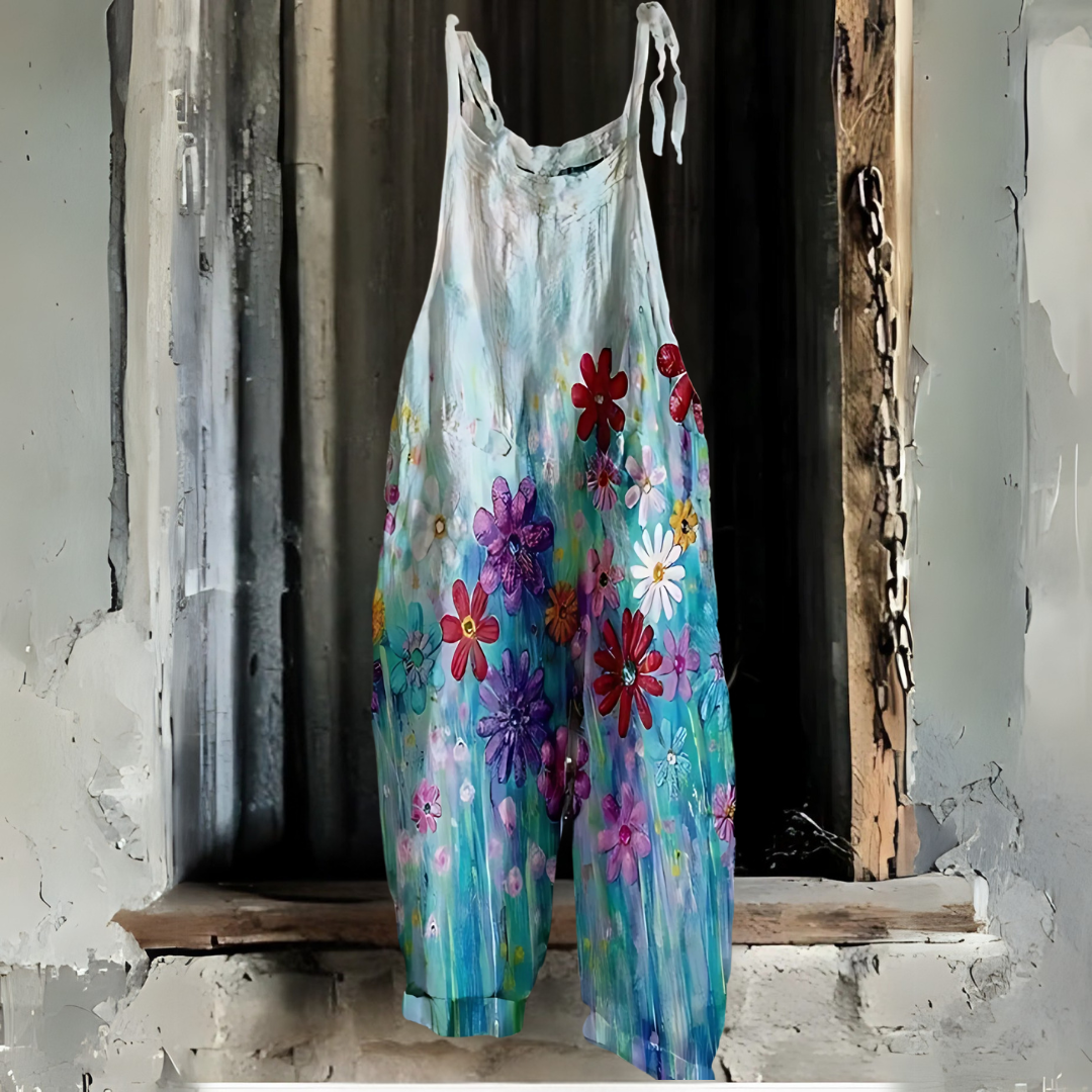 ブルー・パープル・レトロプリント・ジャンプスーツ