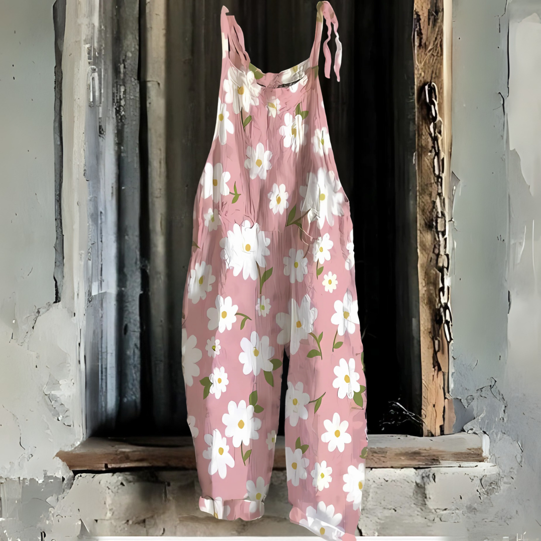 ピンクのレトロプリント・ジャンプスーツ