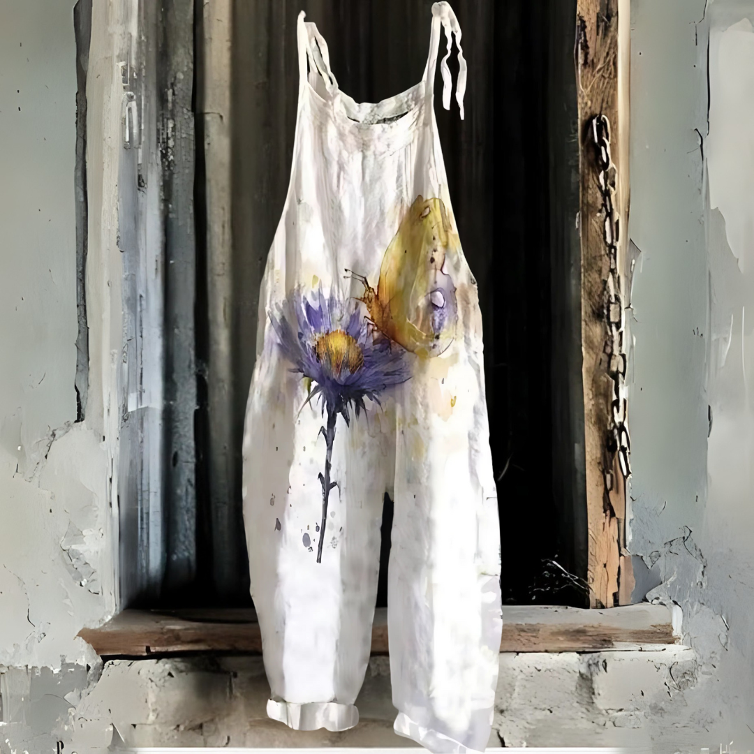 パープル・フローラル・レトロプリント・ジャンプスーツ