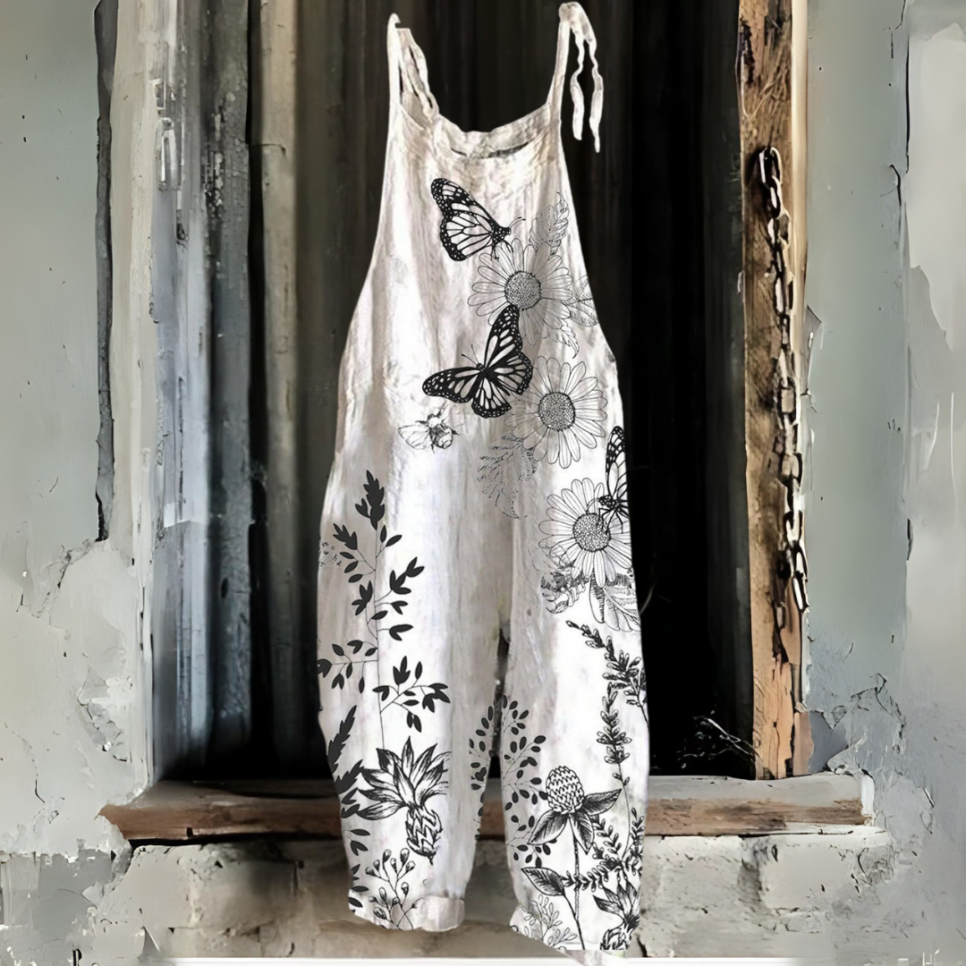 黒蝶レトロプリント・ジャンプスーツ