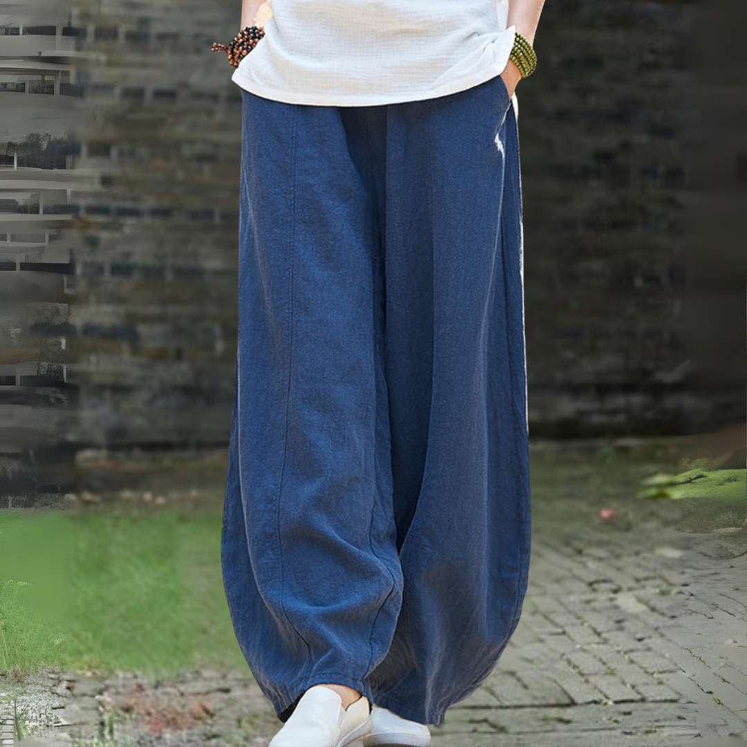 無地ブルーワイドパンツ