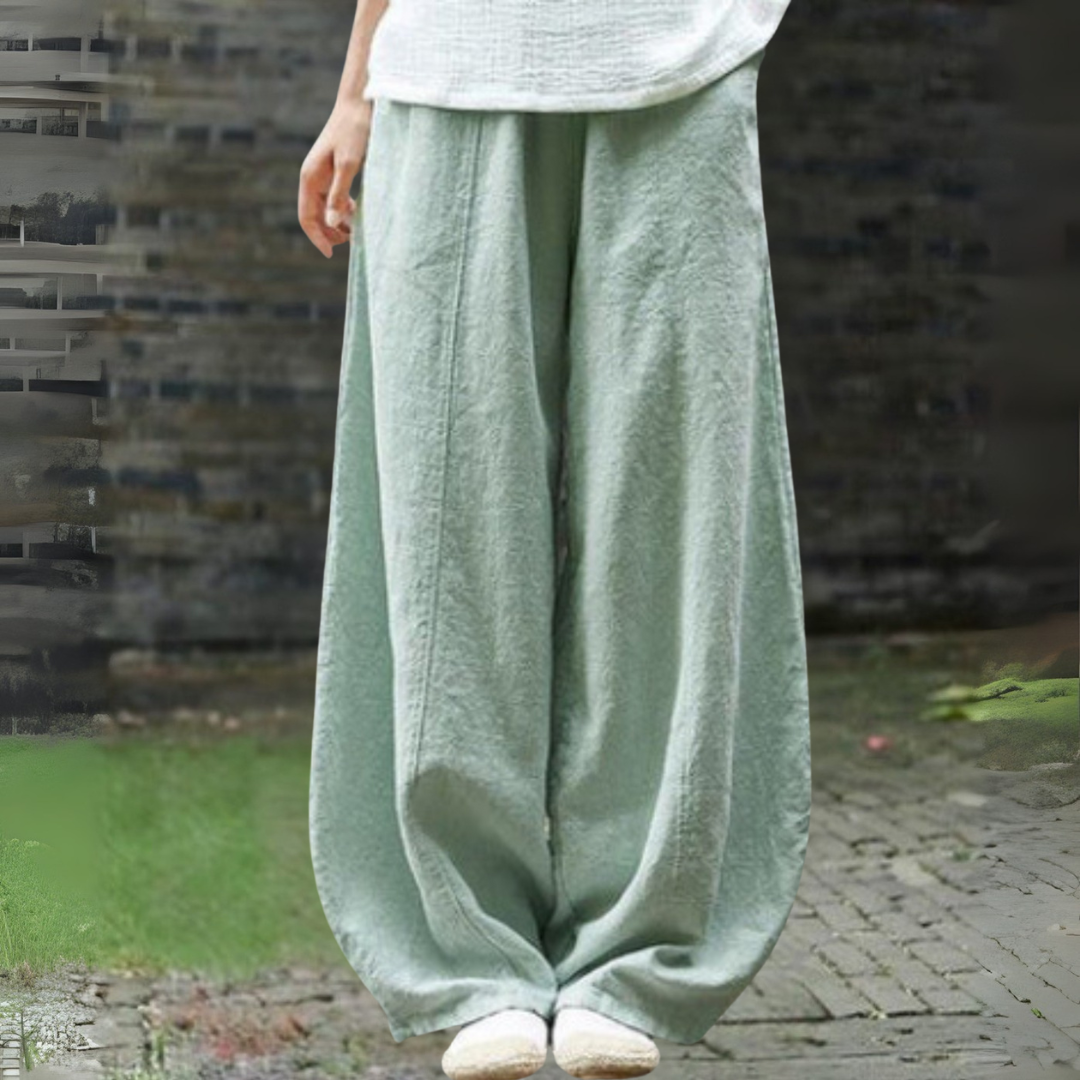 無地グリーンワイドパンツ