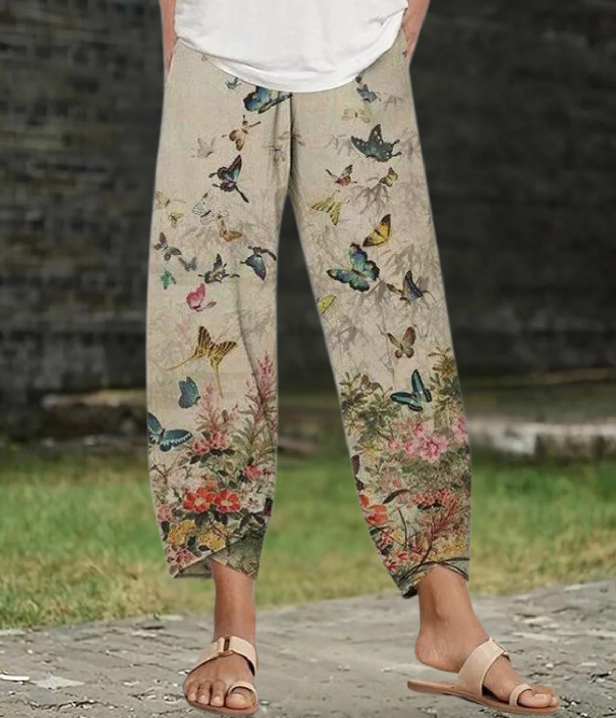 バタフライプリントボホーブリーズパンツ