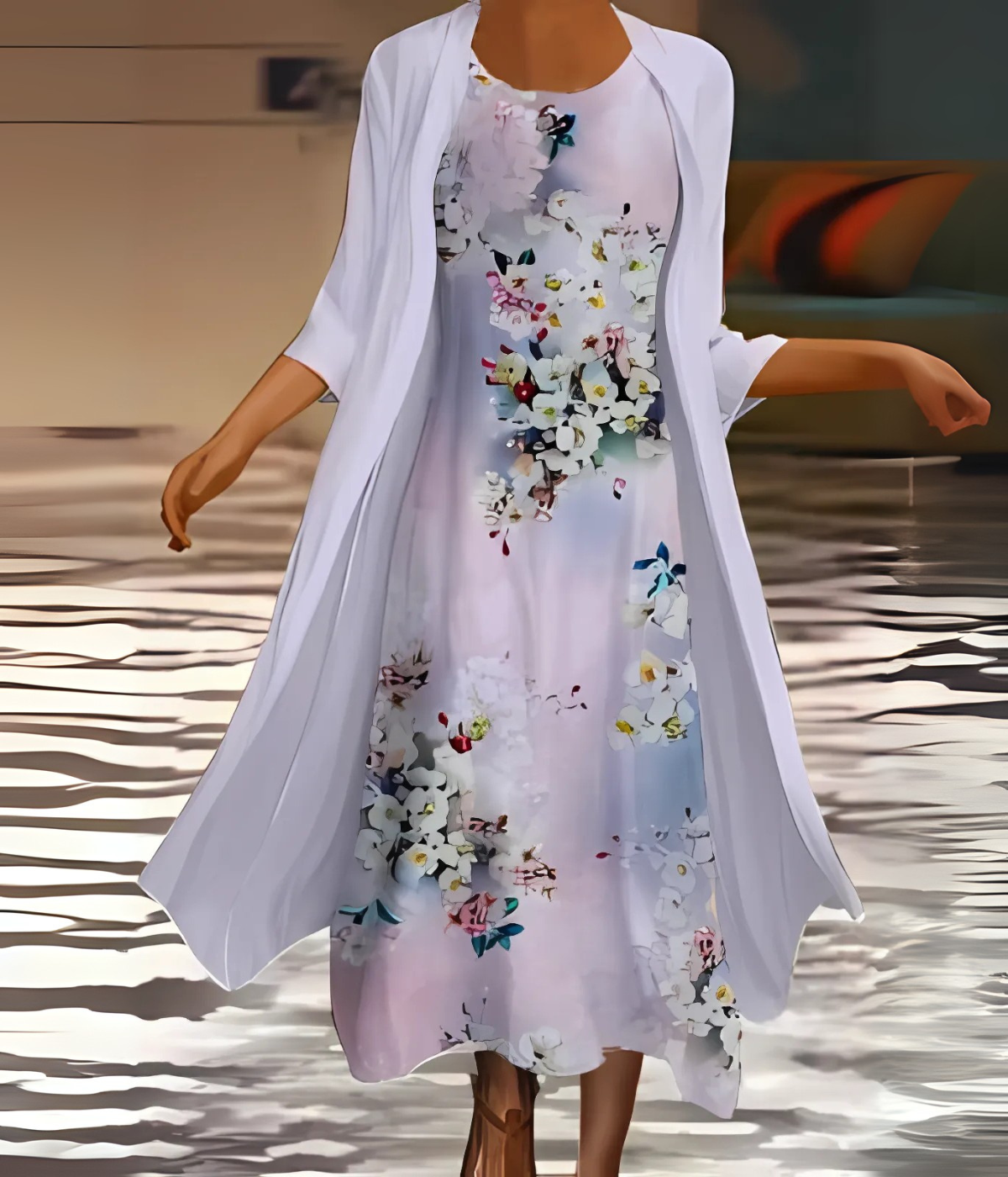 白い花柄セットドレス