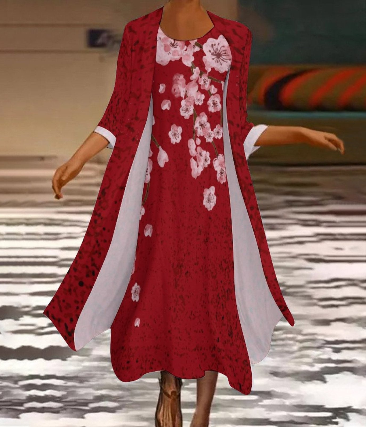 レッドフローラルセットドレス