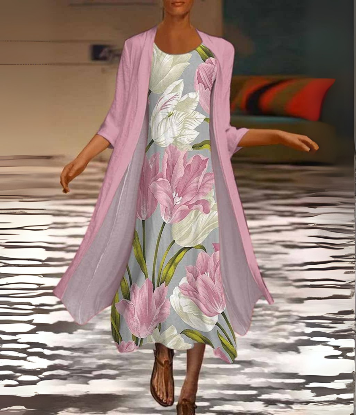 ピンクフローラルセットドレス