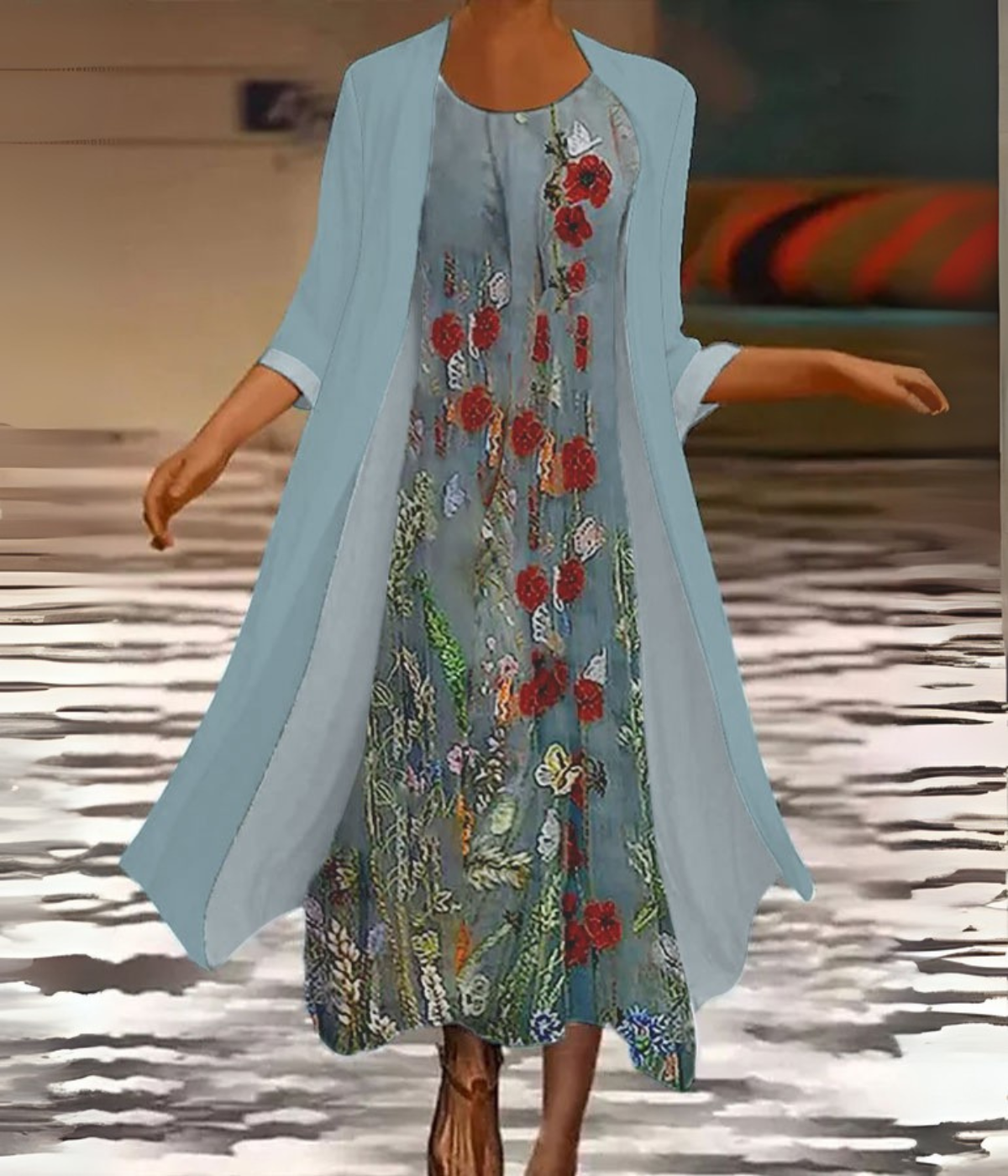 ブルーフローラルローズセットドレス