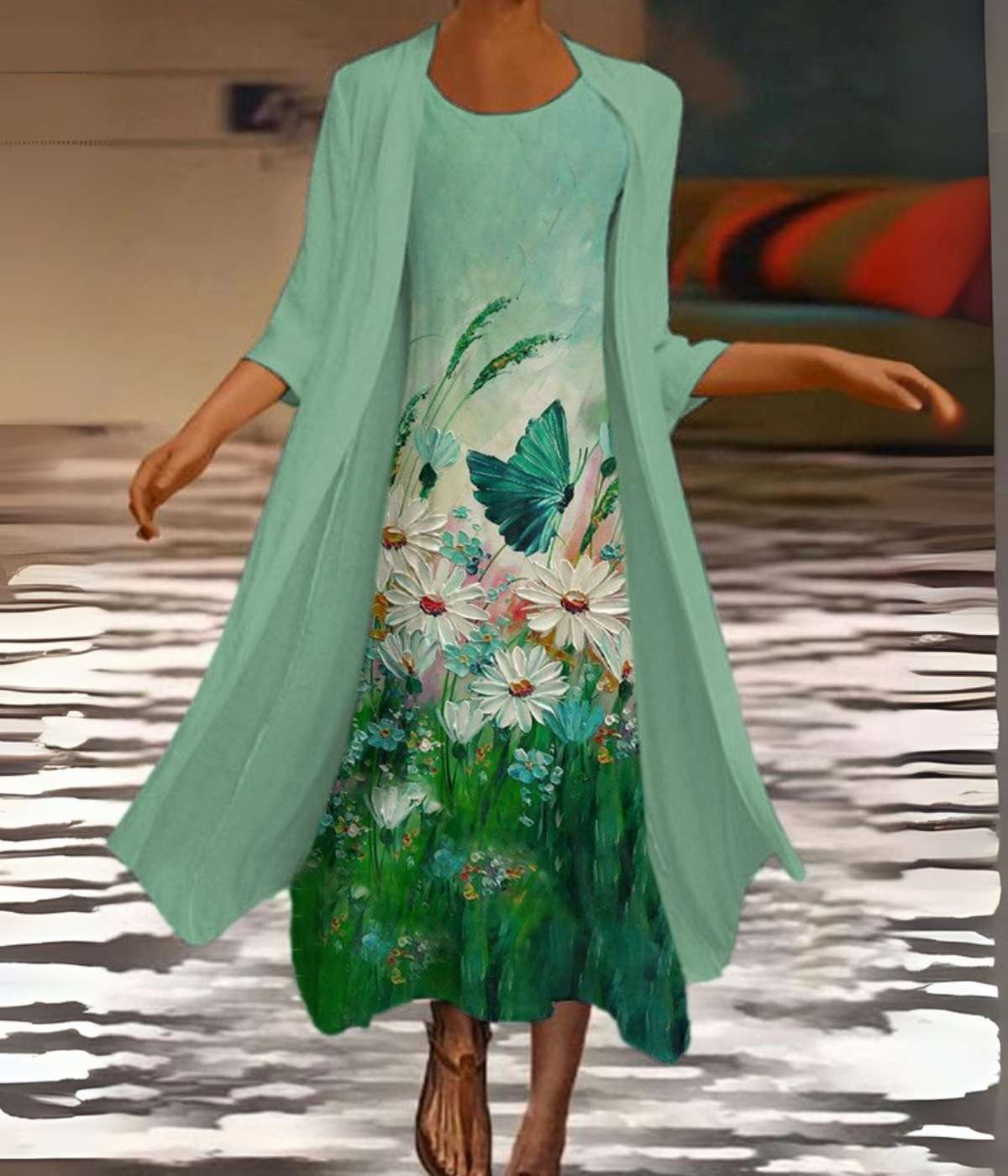 バタフライグリーン花柄セットドレス