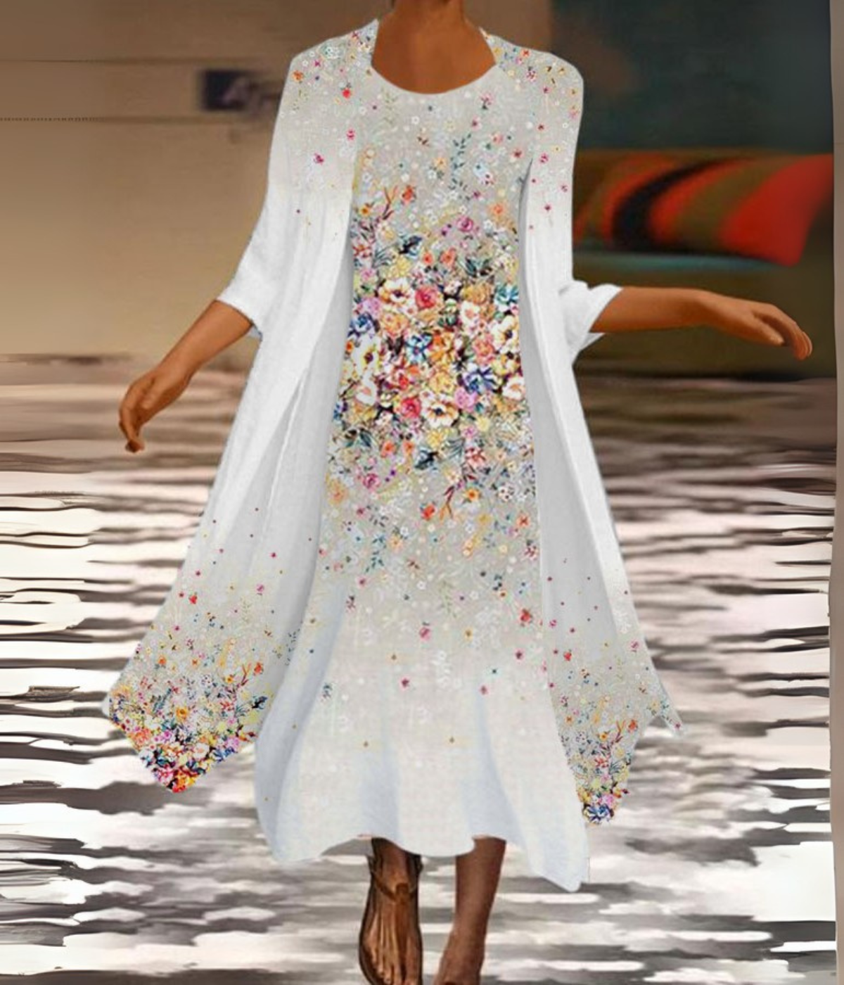 ホワイトマルチカラーフローラルセットドレス