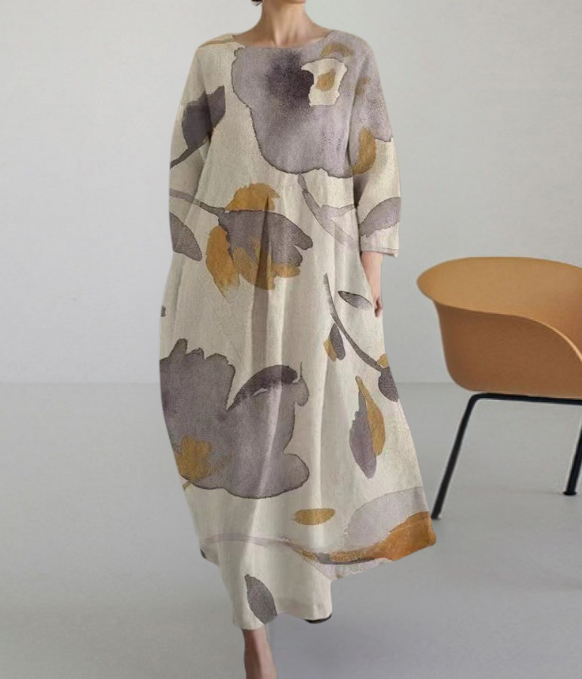 パープルフラワー・ラウンドネックドレス