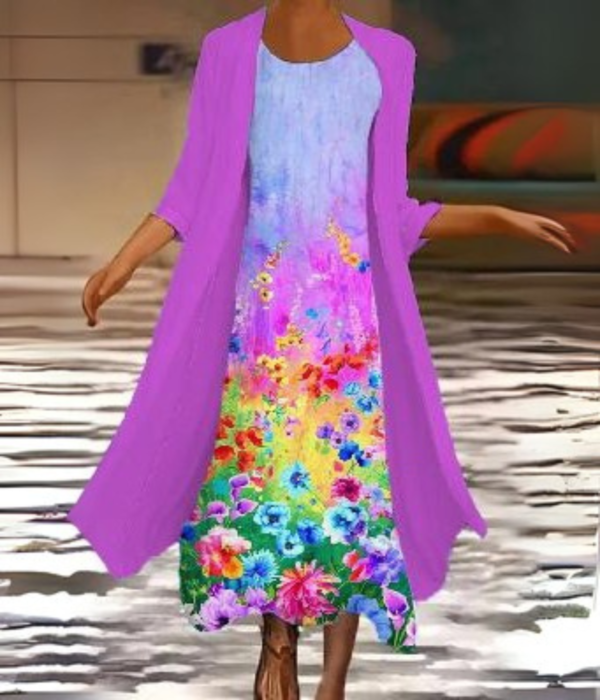 パープルマルチカラーフローラルセットドレス