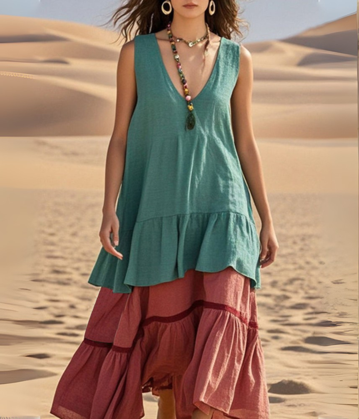 ノースリーブマルチカラードレス