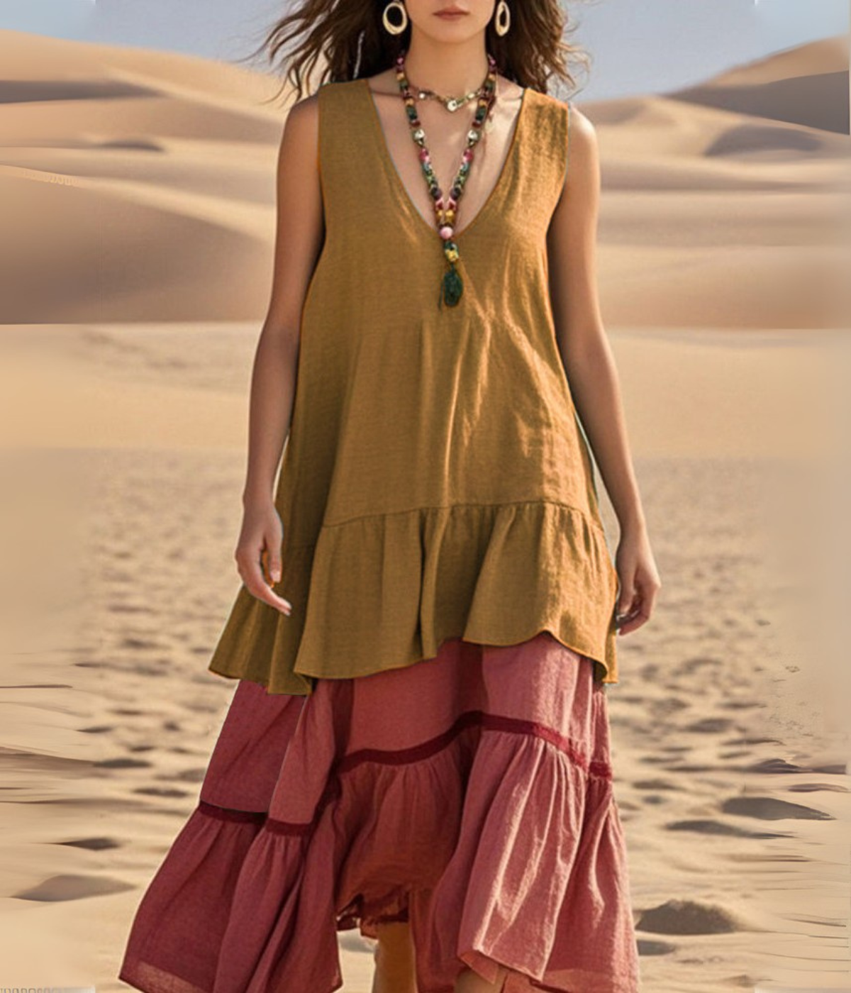 ノースリーブマルチカラードレス