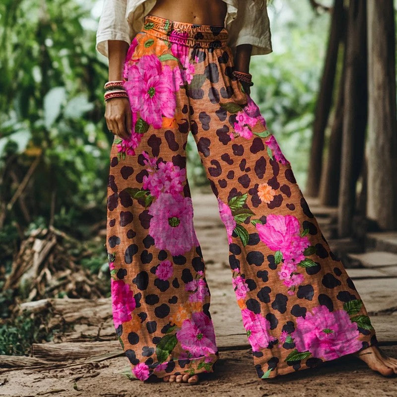 レオパードプリント ワイドレッグ サマーパンツ