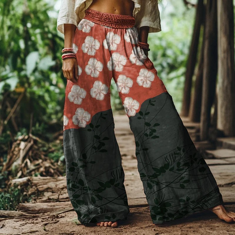 デュアルカラープリント ワイドレッグ サマーパンツ