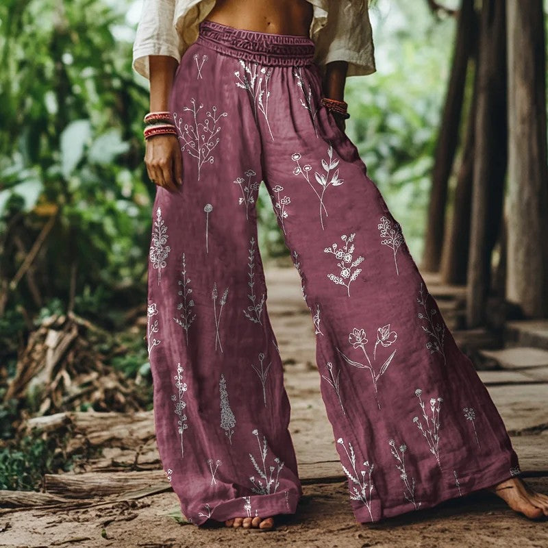 パープル ワイドレッグ サマーパンツ