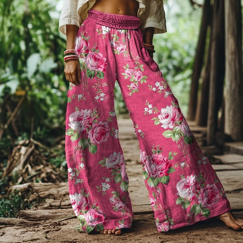 ピンク ワイドレッグ サマーパンツ