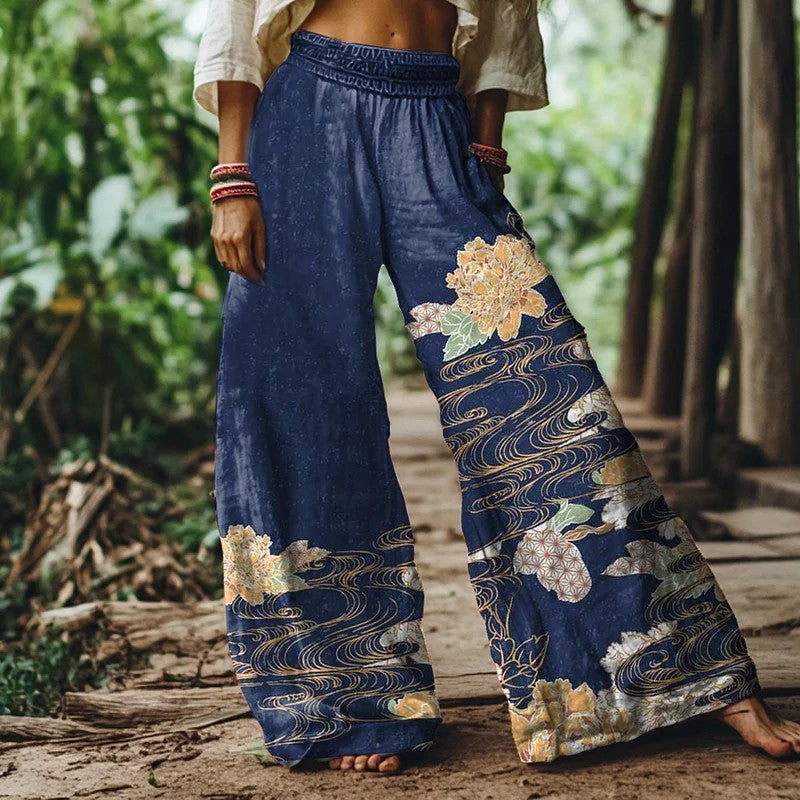 ブルースカイプリント ワイドレッグ サマーパンツ