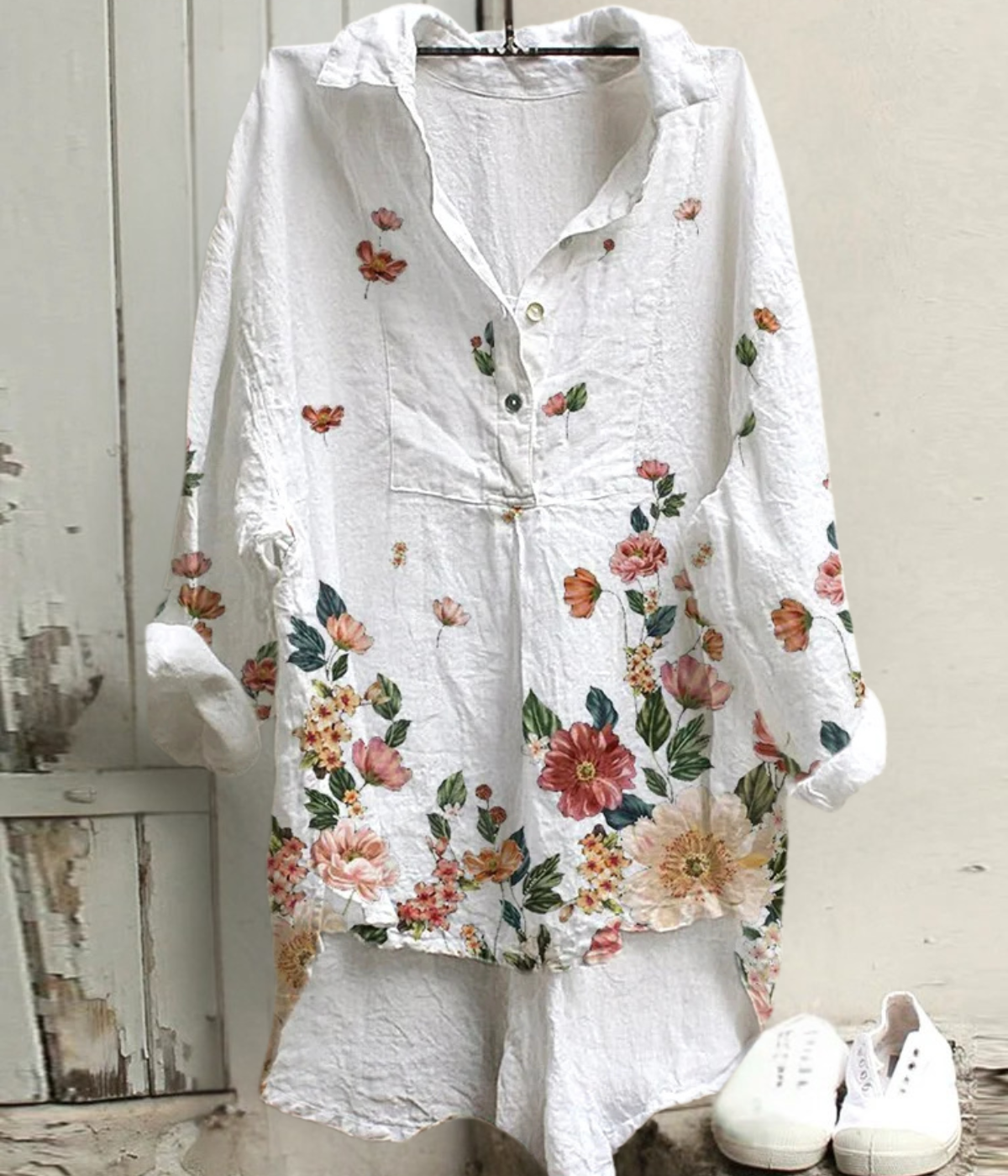 ヴィンテージ風 花柄Vネックブラウス