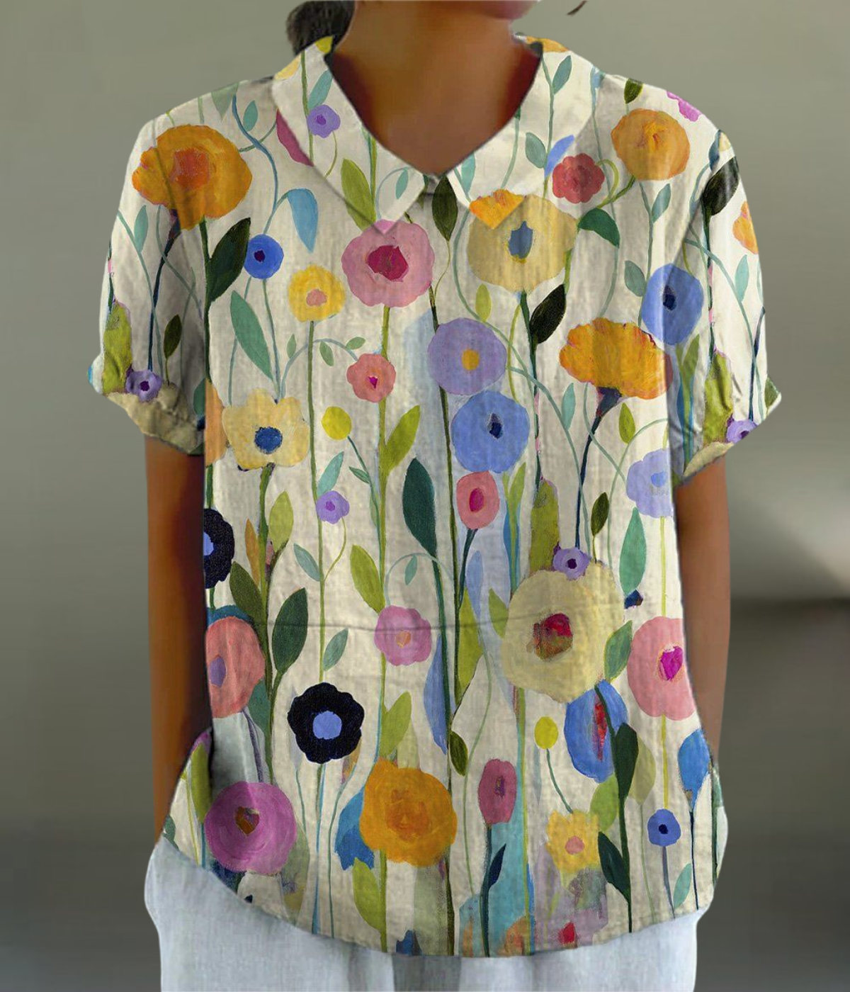 マルチカラー花柄ブラウス