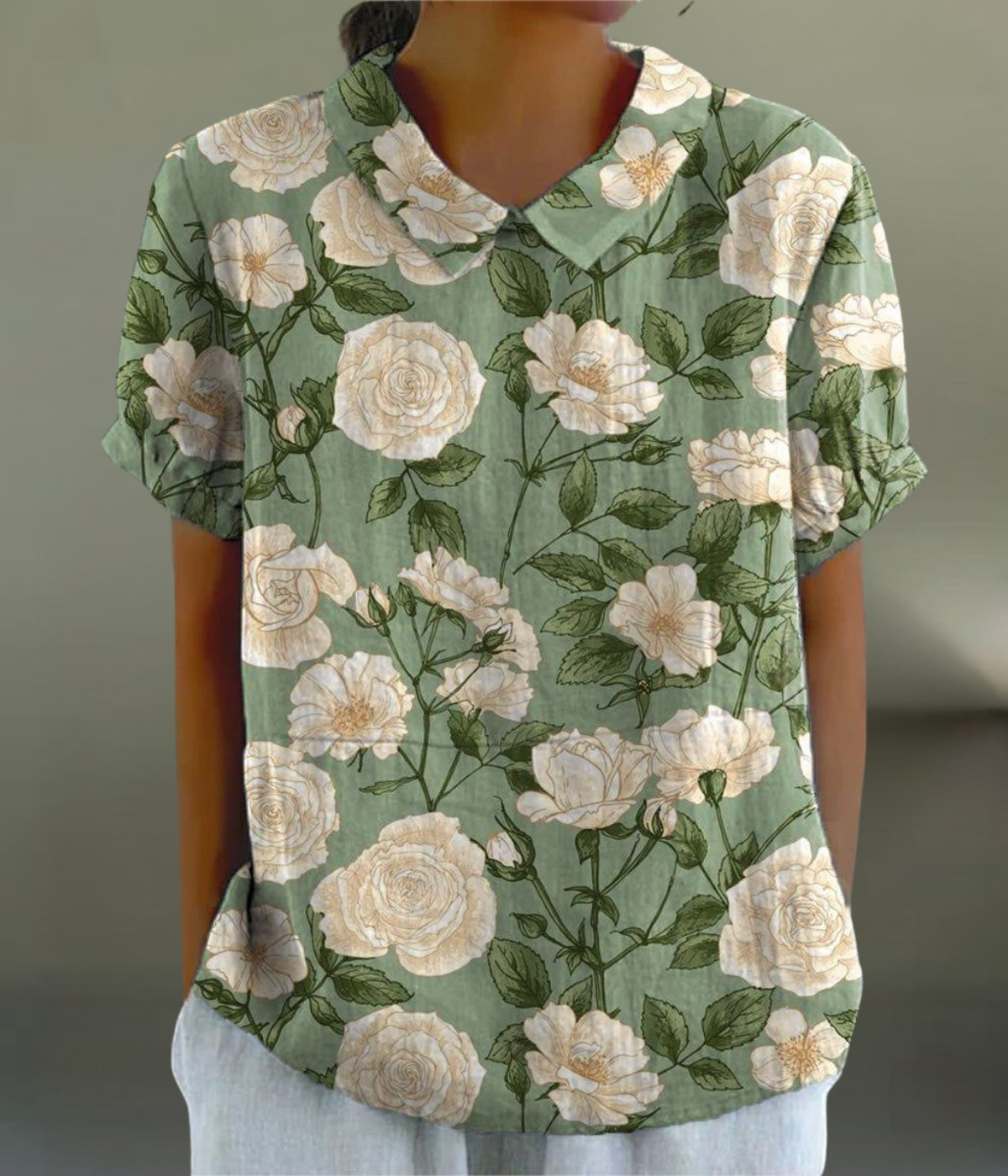 グリーン花柄ブラウス