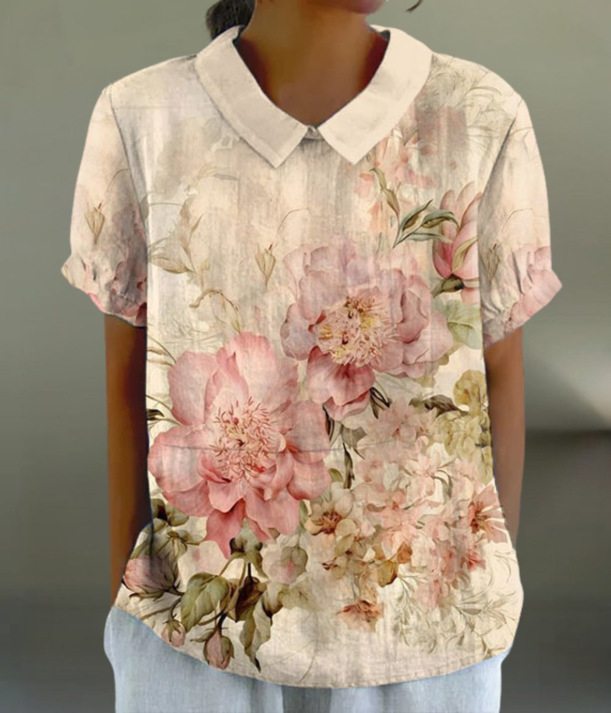 ラブフラワー柄ブラウス