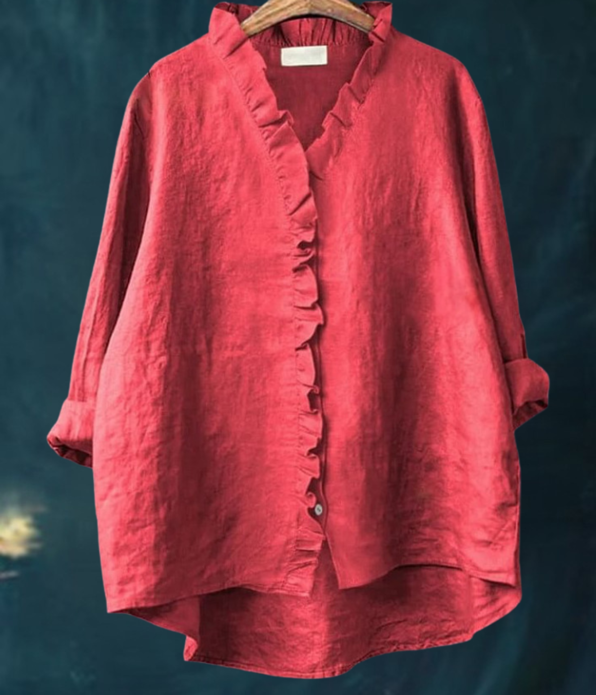 レッドラウンドネックブラウス