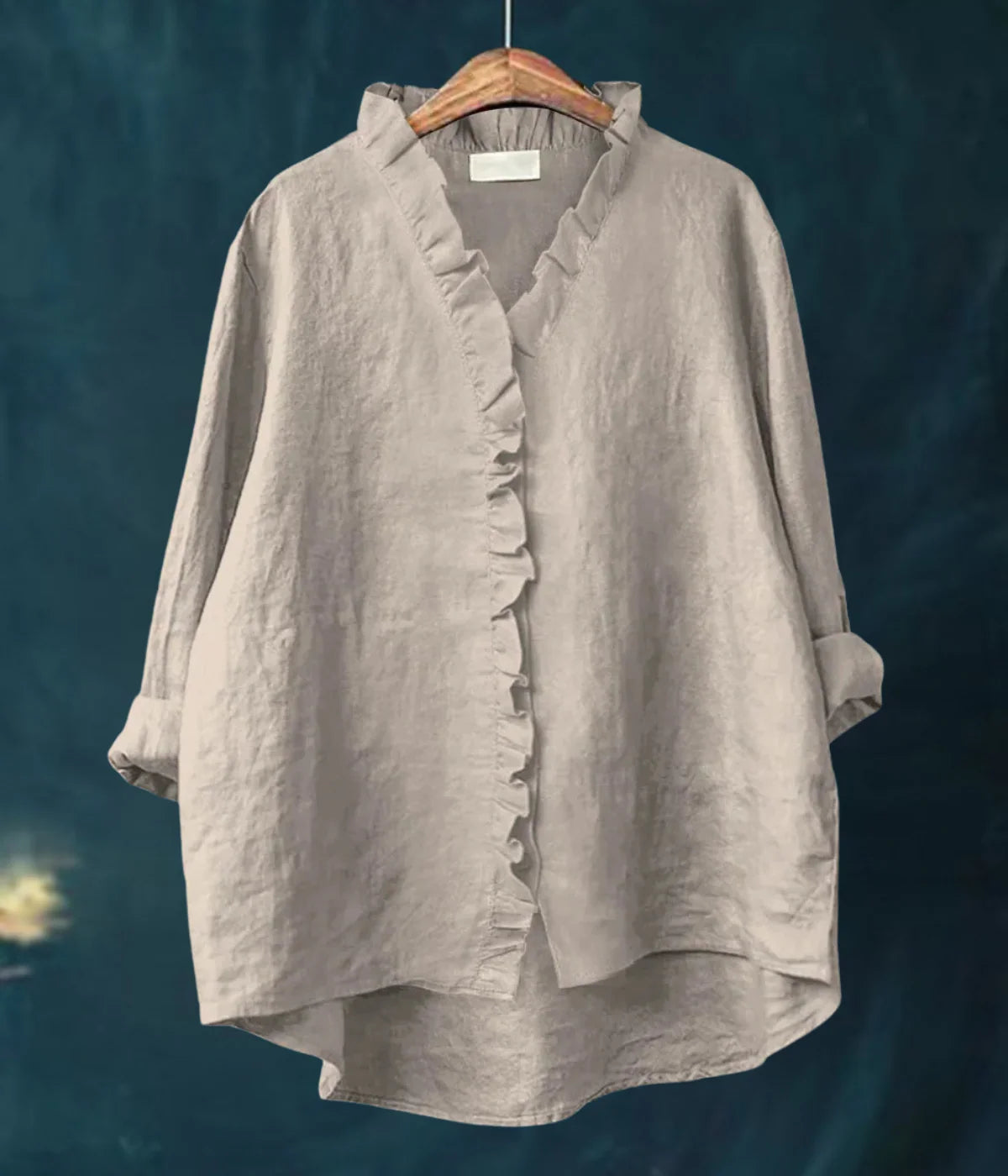 ミックスブルーラウンドネックブラウス