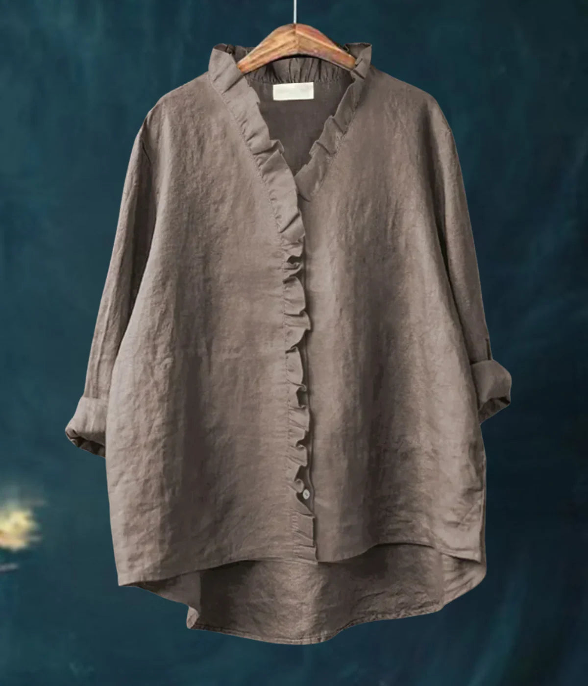 ミックスブルーラウンドネックブラウス