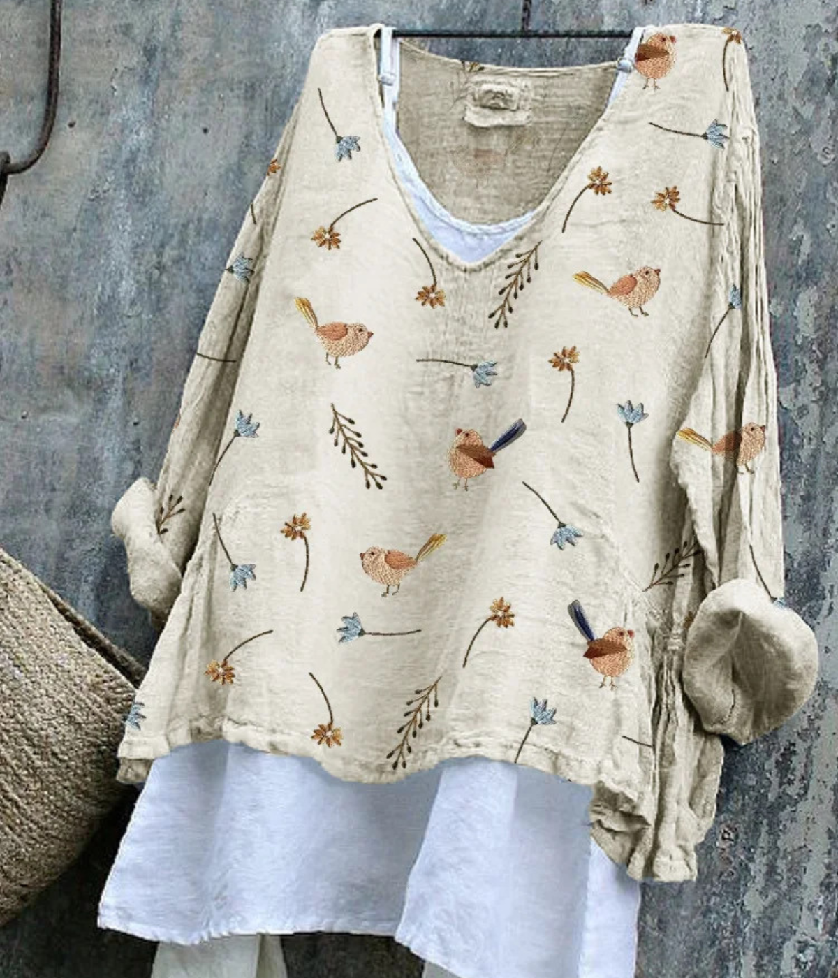 ベージュ柄のシワ感サマープルオーバー