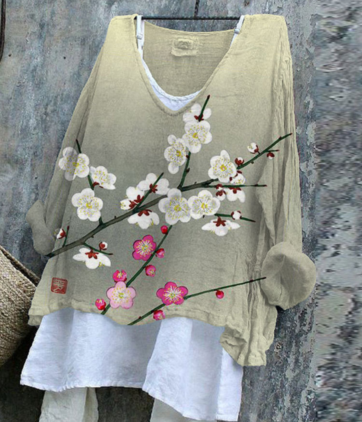 ライトグリーン柄のシワ感サマープルオーバー