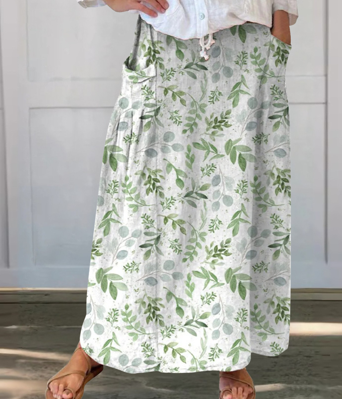 緑の花柄ロングスカート