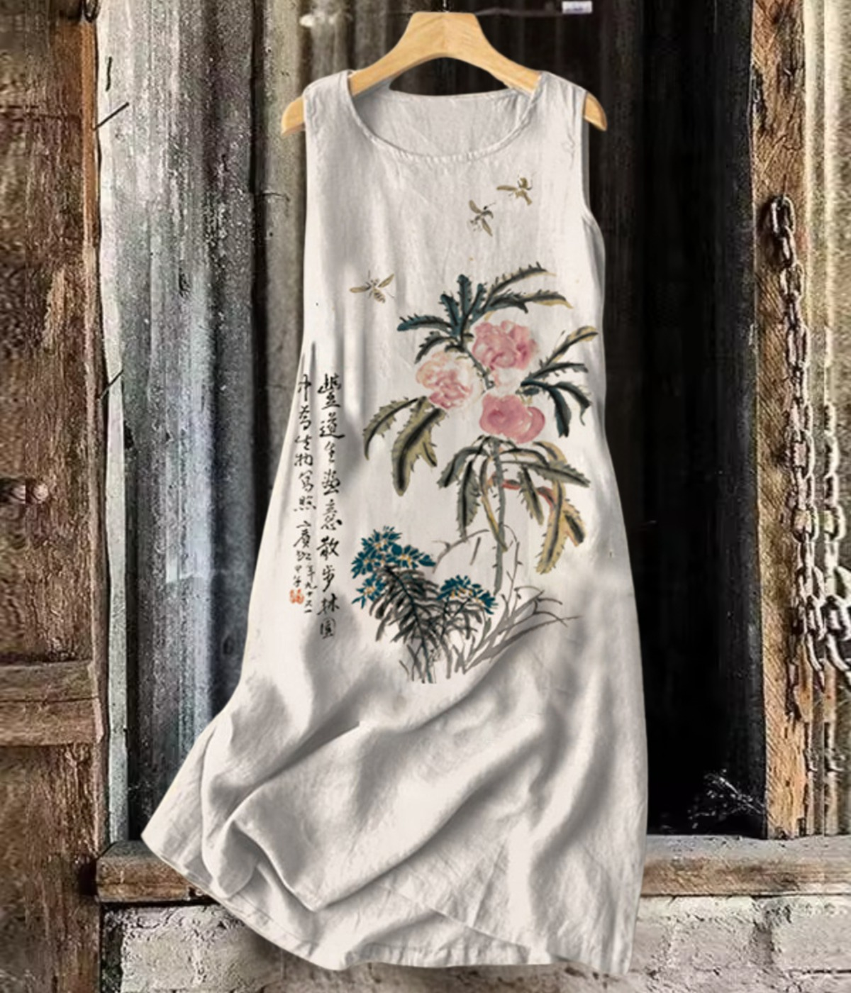 花柄ノースリーブロングワンピース