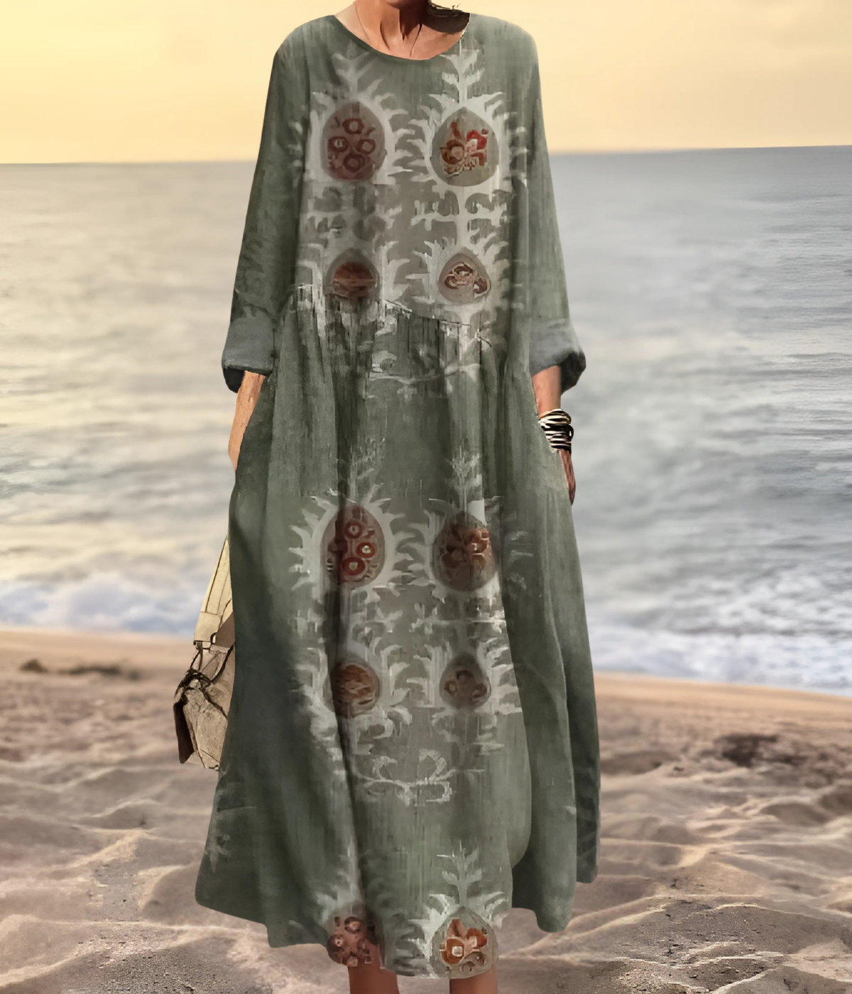 グリーン オーバーサイズ ロングドレス