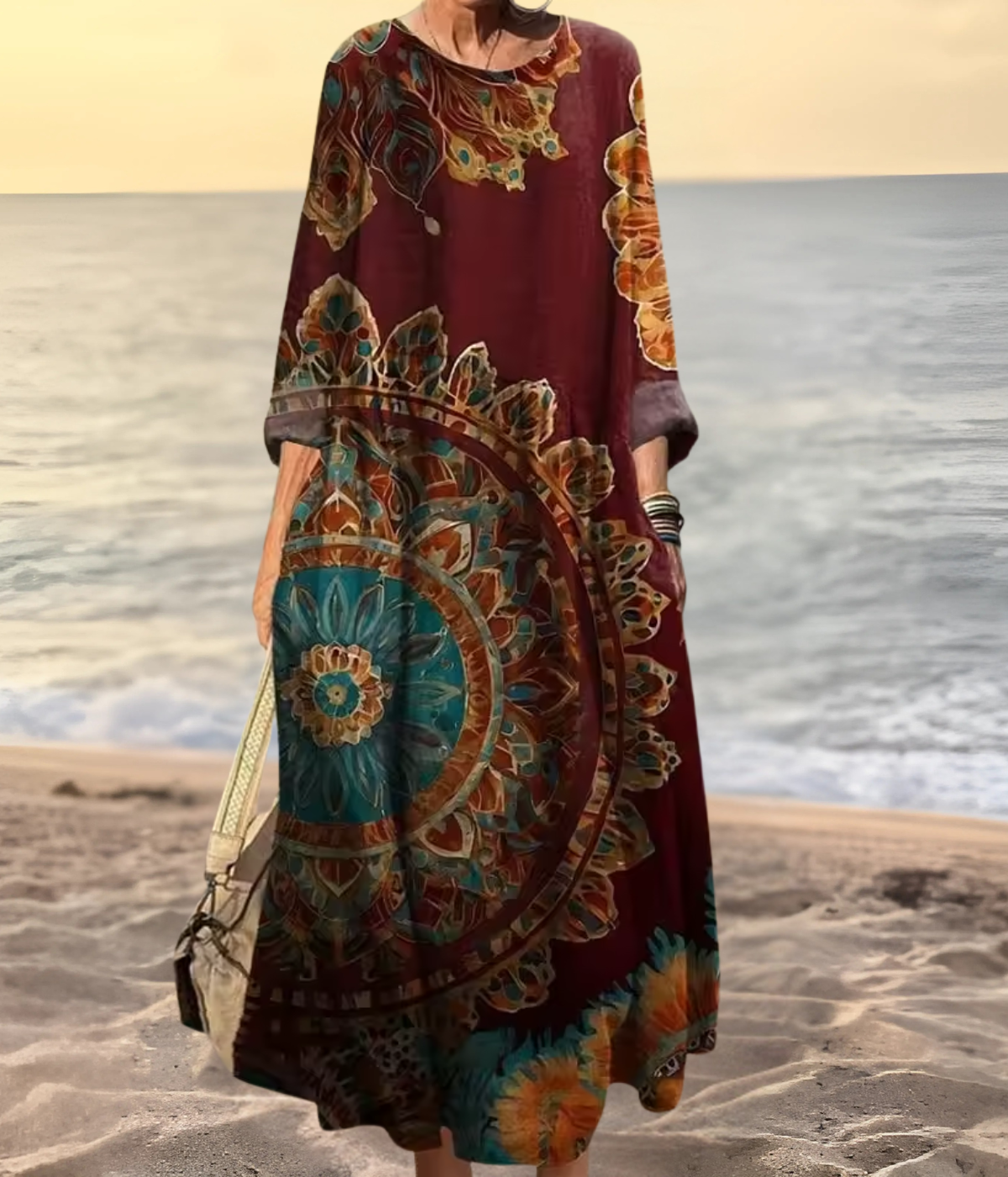 ワインレッドオーバーサイズロングワンピース