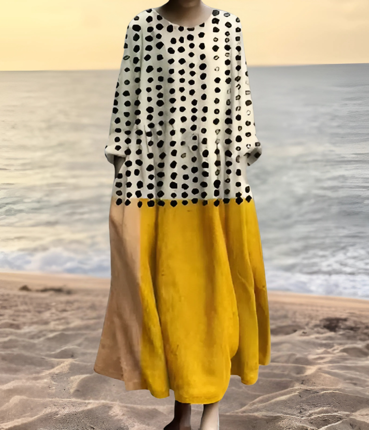 ホワイトイエローオーバーサイズロングワンピース