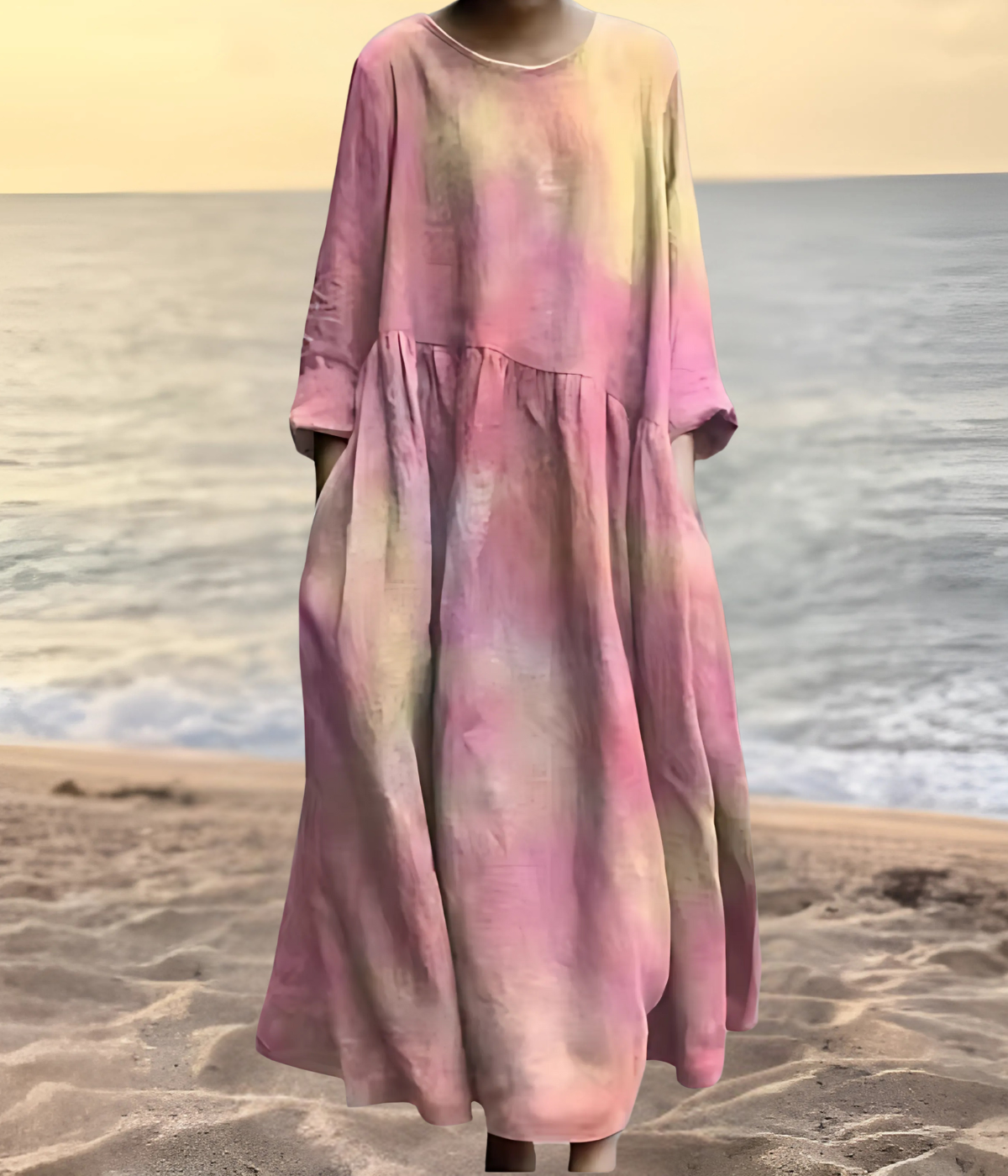ピンク ボーホー オーバーサイズ ロングドレス