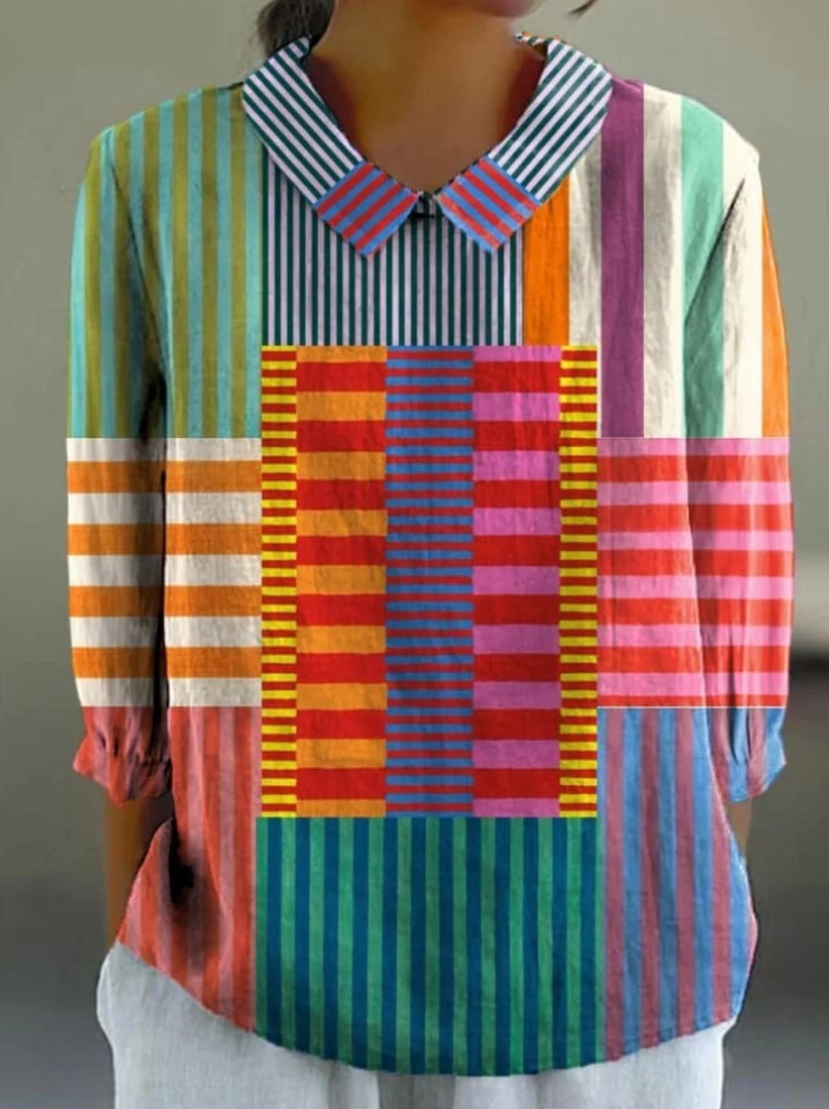 ボールドストライプパッチブラウス