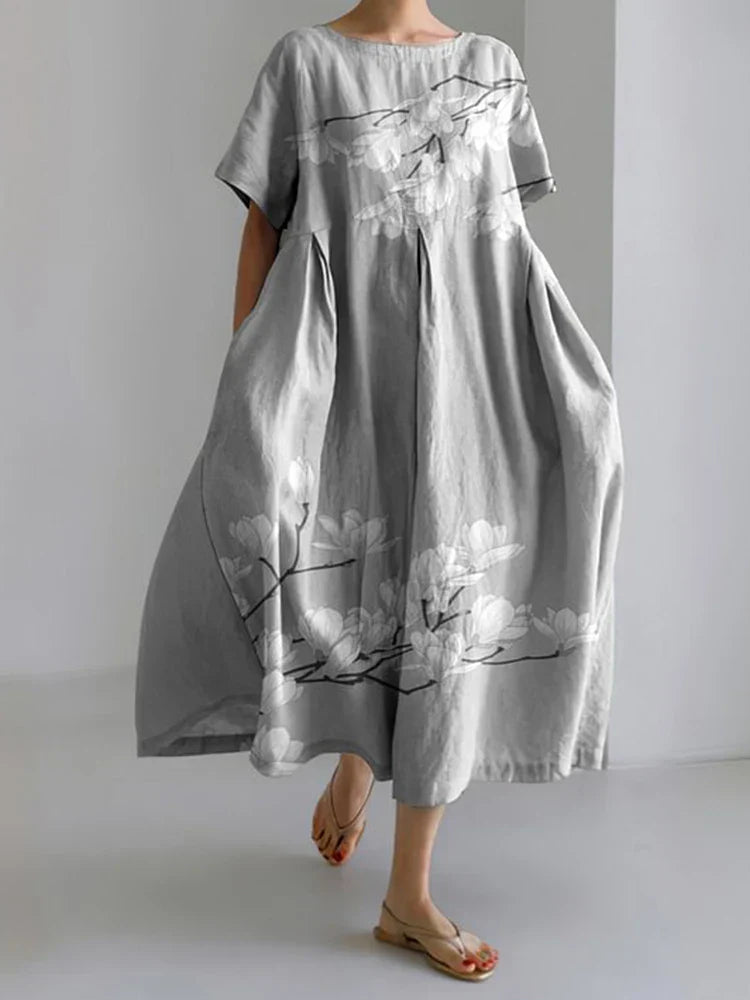 ライトグレーの葉柄ワイドドレス