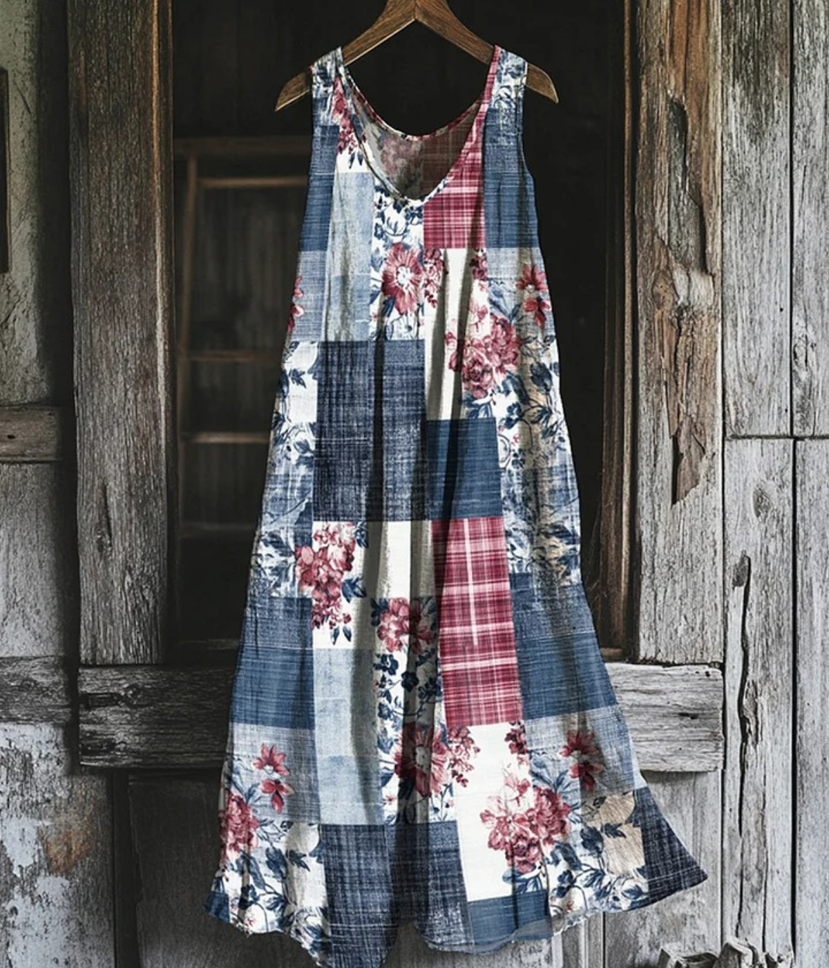 ブルーパッチ・ヴィンテージ・ノースリーブ・ドレス