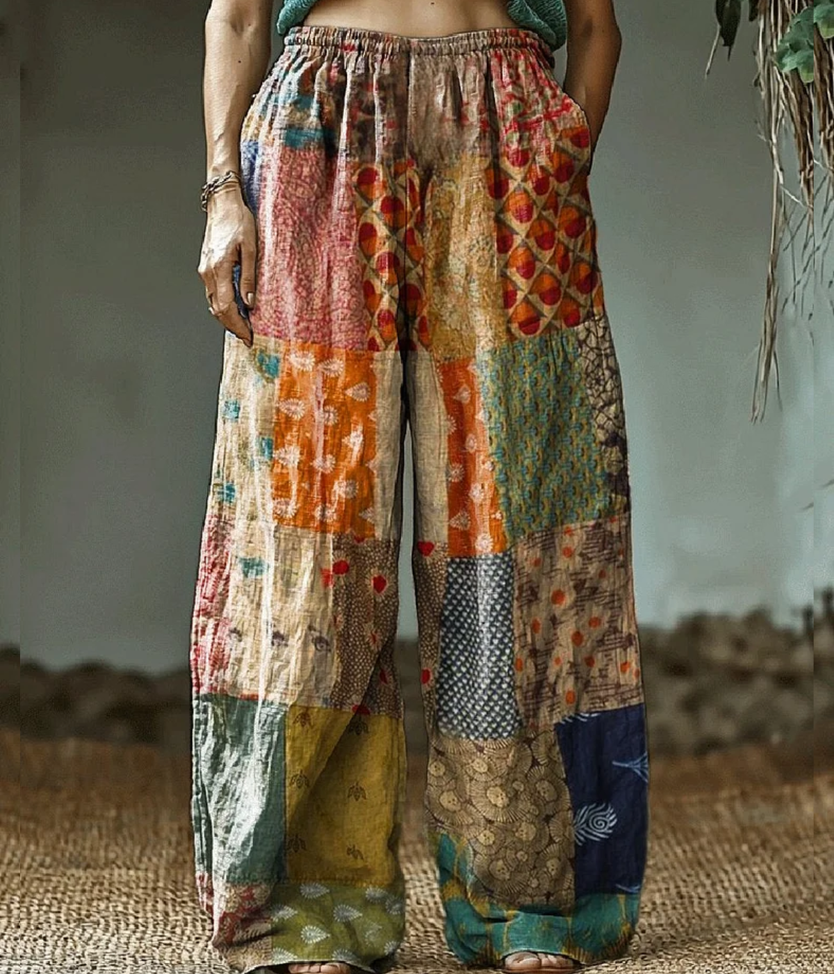 パッチ・ヒッピー・アート・プリント・パンツ