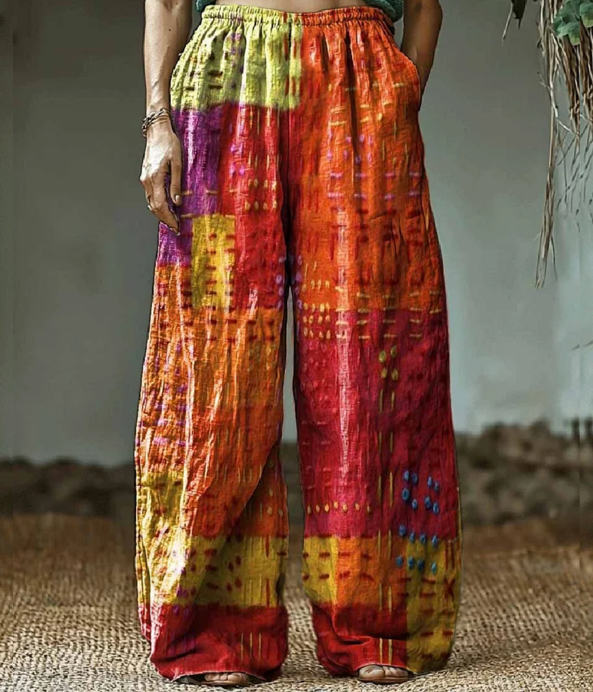 ライン・ヒッピー・アート・プリント・パンツ