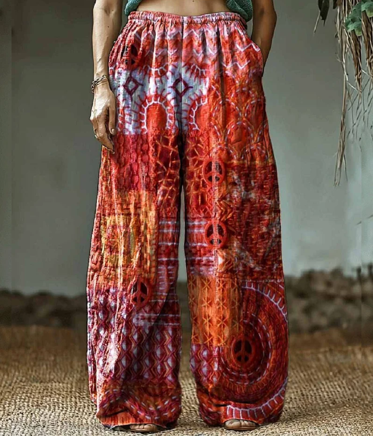 マルチスタイル・ヒッピー・アート・プリント・パンツ