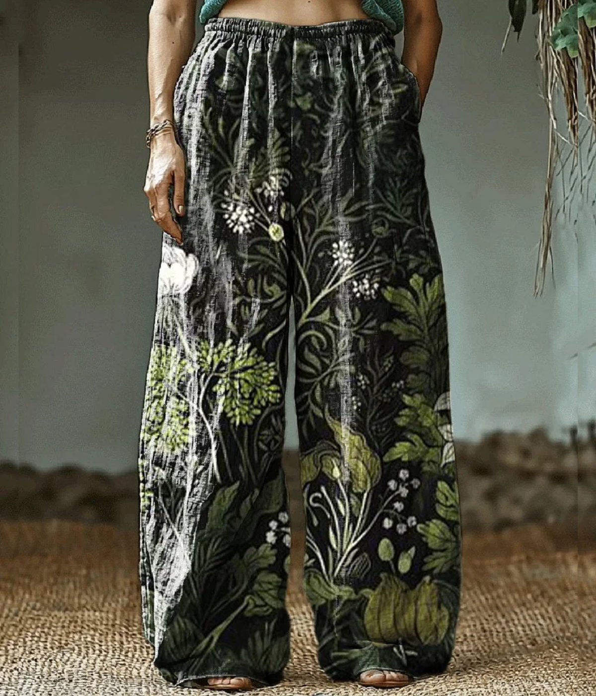 ブラック・ヒッピー・アート・プリント・パンツ