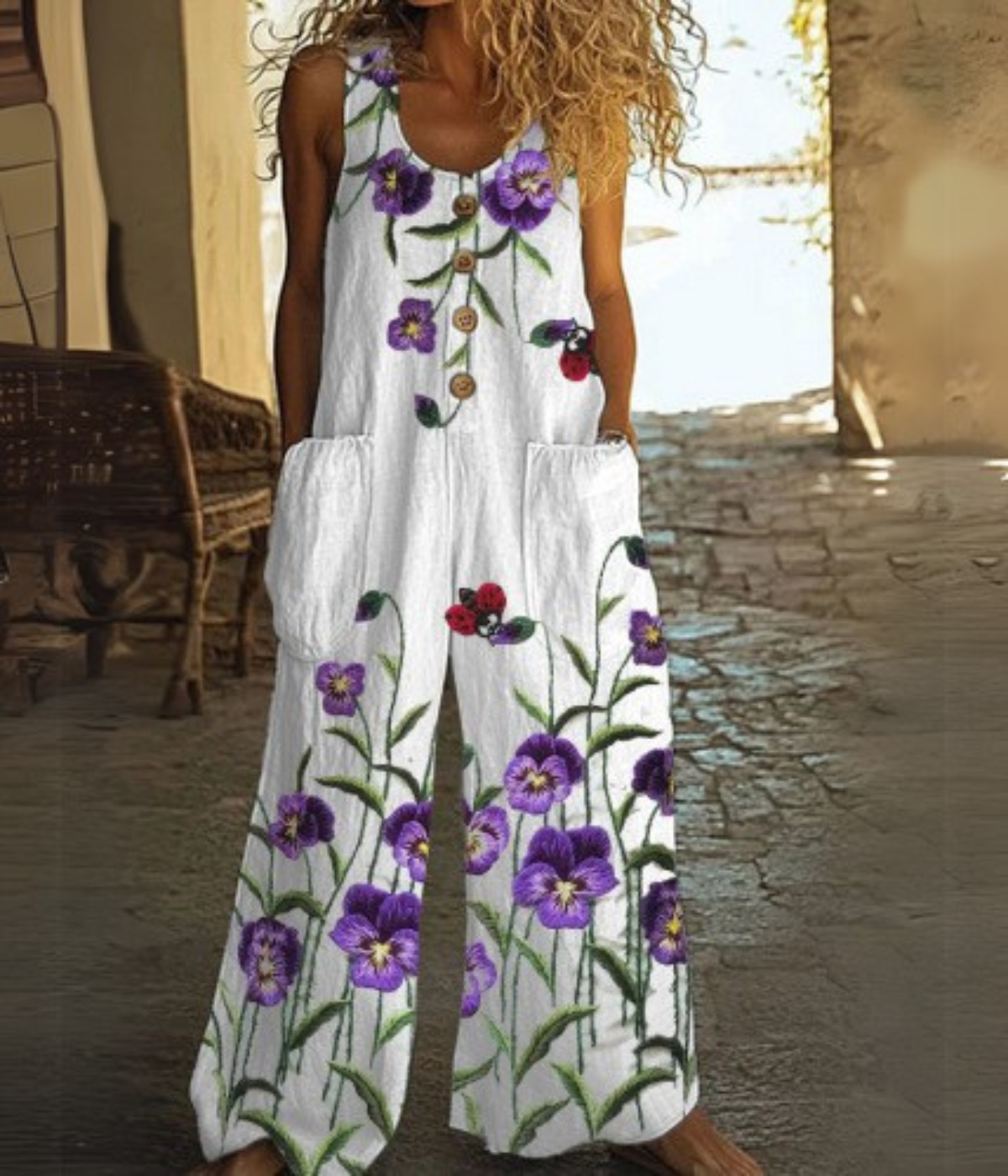 パープル・ボタンアップ・レトロ・ジャンプスーツ