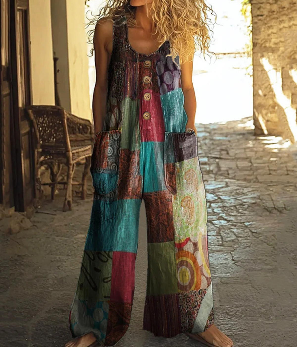 ボタンアップ・レトロ・ジャンプスーツ