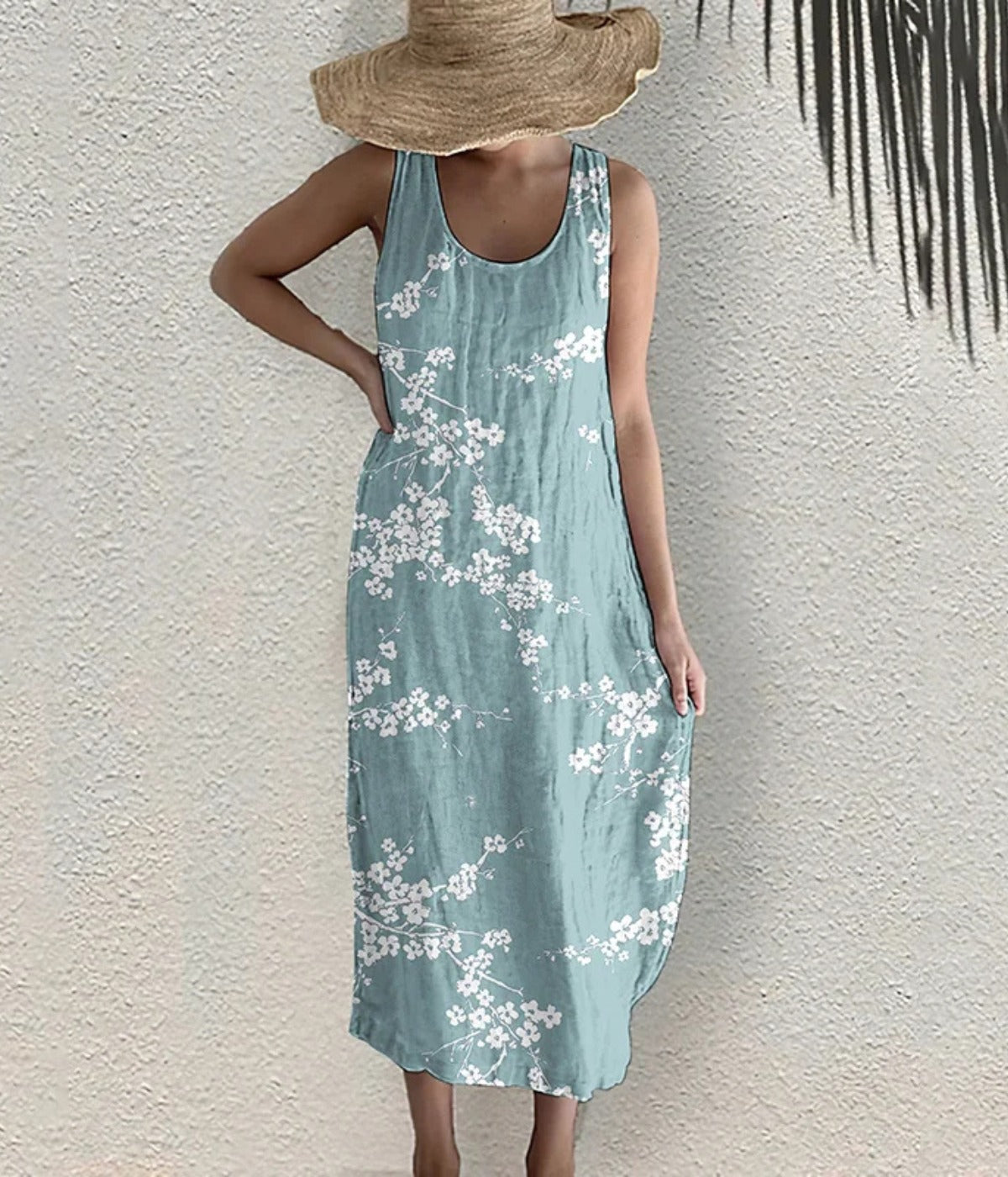 ブルーカジュアル・ノースリーブ・ドレス